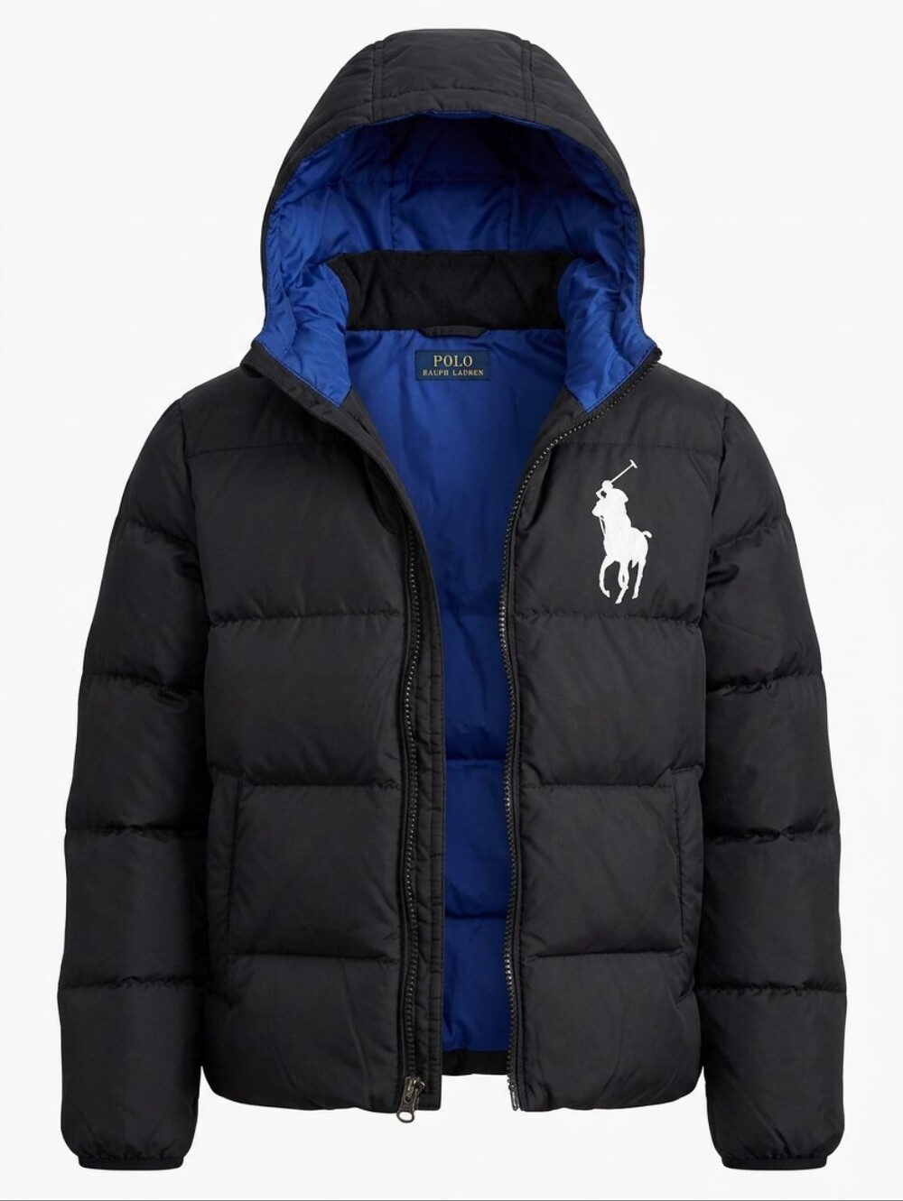 Ralph Lauren Black Jacket with Royal Blue Interior. Boys Puffer Coat Size Small.